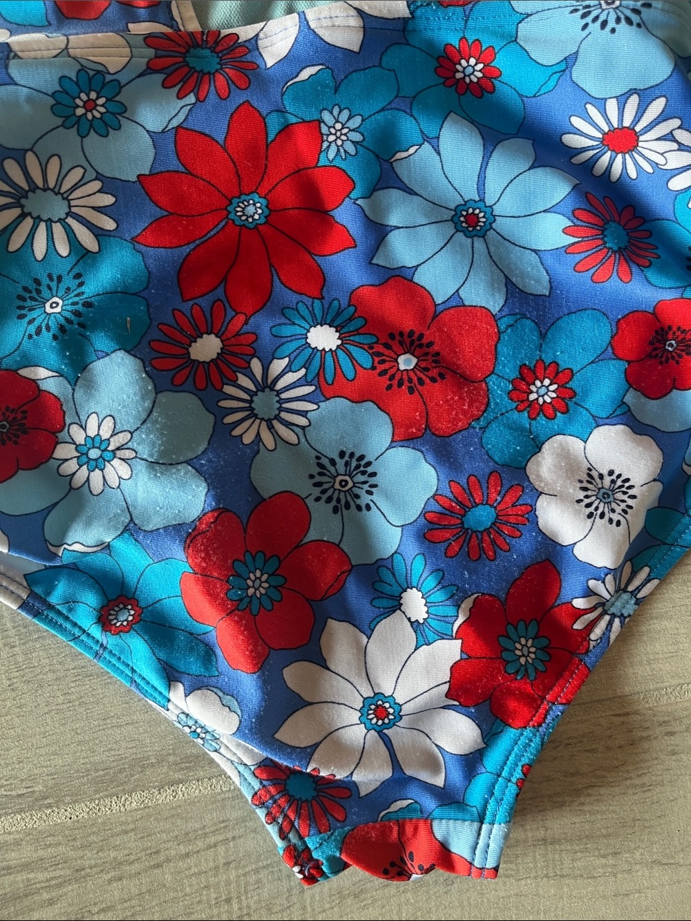 Cat & Jack Blue Floral One-Piece Swimsuit - Red & White Accents - Picture 4 of 5